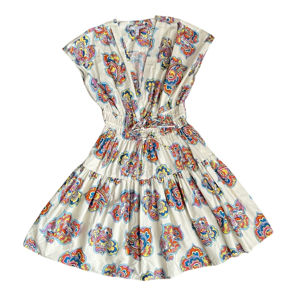 Derek Lam 10 Crosby‎ Tora Ivory Paisley Tiered Smocked Waist Mini Dress Sz 8